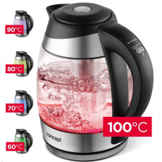 Concept RK4061 Rychlovarná konvice skleněná 1,8 l s čajovým sítkem a nastavením teplot Concept RK4061 Rychlovarná konvice skleněná 1,8 l s čajovým sítkem a nastavením teplot