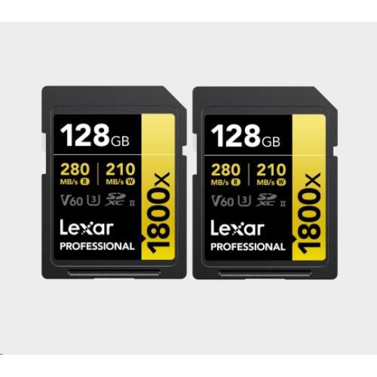 Lexar SDXC Pro 1800x U3 UHS-II R280/W210 (V60) 128GB - 2pack Lexar SDXC Pro 1800x U3 UHS-II R280/W210 (V60) 128GB - 2pack