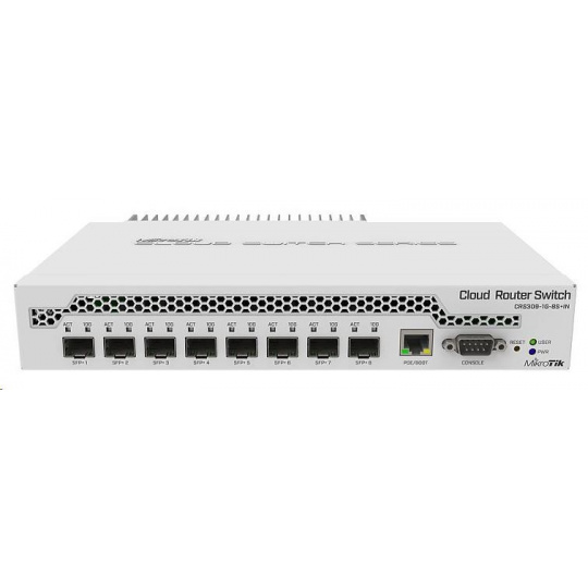 MikroTik Cloud Router Switch CRS309-1G-8S+IN, 800MHz CPU, 512MB RAM, 1xLAN, 8xSFP+ slot, vrátane. Licencia L5