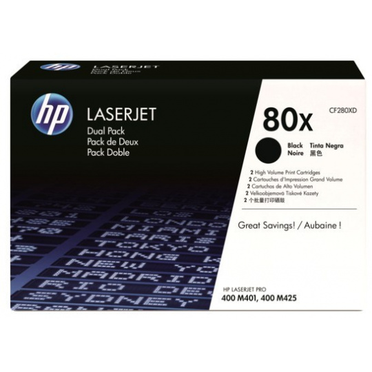 Čierna tonerová kazeta HP 80X LJ, 2 balenia, CF280XD (6 900 / 6 900 strán)