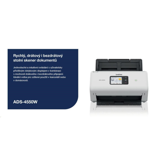 BROTHER skener ADS-4550W DUALSKEN A4 35ppm/70dual 600x600 60ADF USB LAN WIFI - display 7.1cm