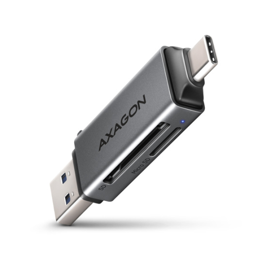 AXAGON CRE-DAC, USB-C + USB-A, 5 Gb/s - MINI čítačka kariet, 2 sloty & lun SD/microSD, podpora UHS-I