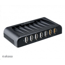 AKASA HUB USB Connect 7FC, 5x USB 2.0, 2 nabíjacie porty USB, externé, s napájacím adaptérom