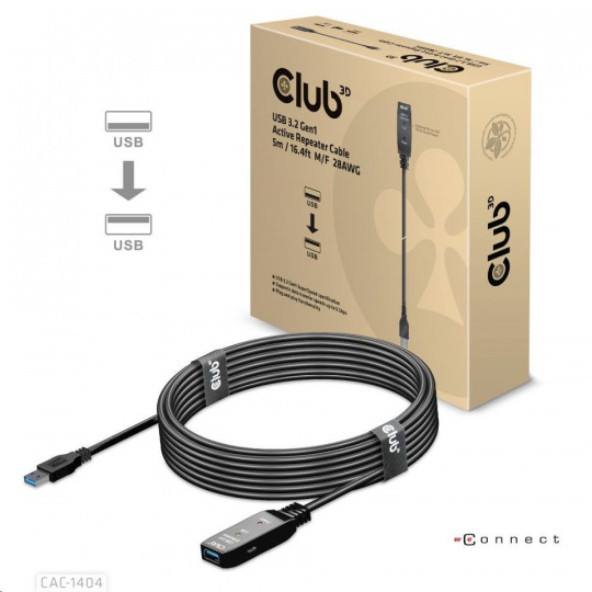 Kábel USB Club3D 3.2 Kábel aktívneho opakovača Gen1 M/F 28AWG, 5 m