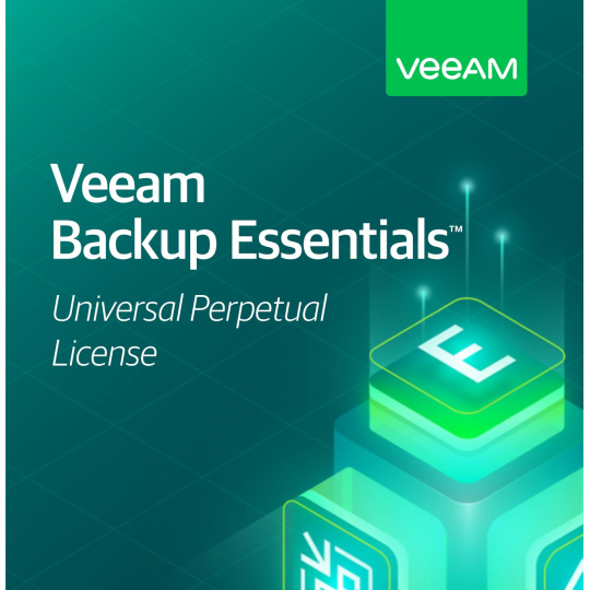 Veeam Backup Essentials Universal Perpetual License. Inc. Ent. Plus Ed. features. 1Y of Prod. (24/7) Supp. is inc. CON