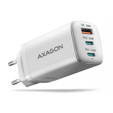 AXAGON ACU-DPQ65W, GaN nabíjačka do siete 65W, 3x port (USB-A + dual USB-C), PD3.0/QC4+/PPS/Apple, biela