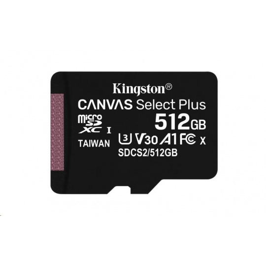 Kingston 512GB micSDXC Canvas Select Plus 100R A1 C10 - 1 ks