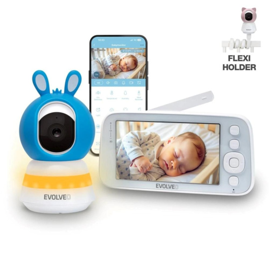 EVOLVEO Baby Monitor N5, Set videochůvičky s 360° dohledem, obousměrnou komunikací a ukolébavkami, modrá EVOLVEO Baby Monitor N5, Set videochůvičky s 360° dohledem, obousměrnou komunikací a ukolébavkami, modrá