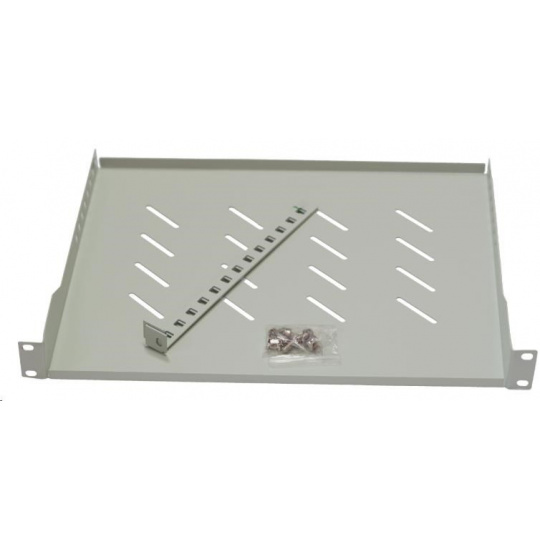 LEXI-Net 19" police s perforací 1U/650mm, nosnost 45kg, zadní nastavitelný úchyt, šedá