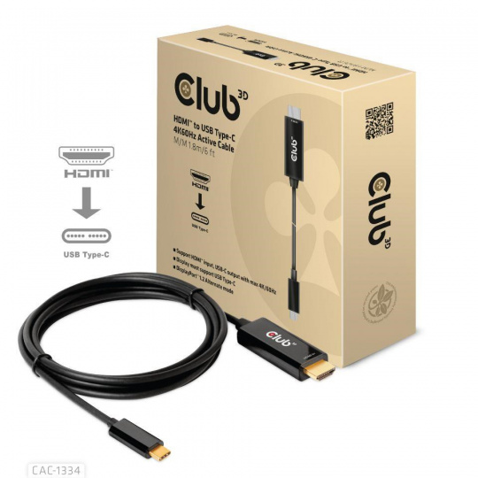 Club3D aktívny kábel HDMI na USB-C, 4K60Hz, 1.8m, M/M