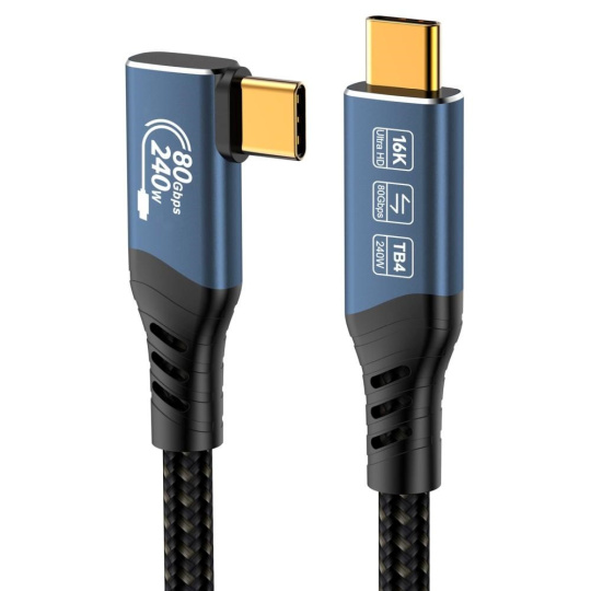 PREMIUMCORD Kabel USB4™ Version2.0 80Gbps 16K@60Hz 240W Thunderbolt 3 a 4 kabel zahnutý 1,2m