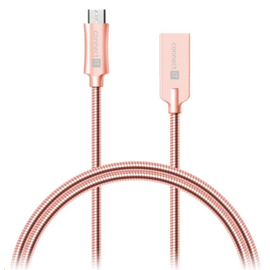 CONNECT IT Wirez Steel Knight Micro USB - USB, kovová ružovo-zlatá farba, 1 m