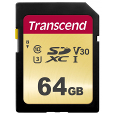 Karta TRANSCEND SDXC 64GB 500S, UHS-I U3 V30 (R:95/W:50 MB/s)