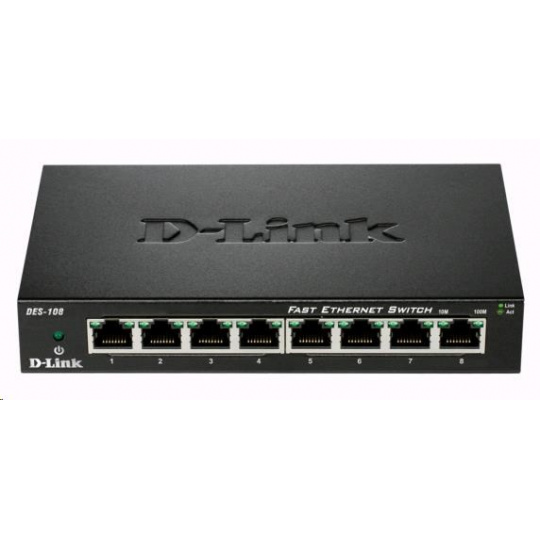 D-Link DES-108 8-portový 10/100 stolný prepínač s kovovým puzdrom