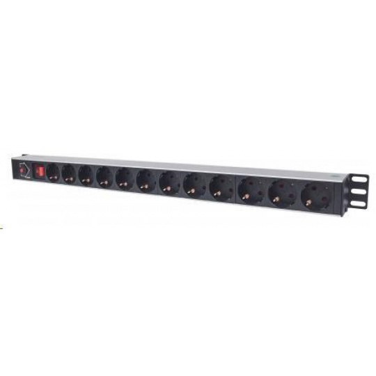Intellinet Vertikálny 12-cestný napájací panel pre montáž do stojana - nemecký typ, distribučný panel, 12x DE zásuvka, 1.6 m kábel