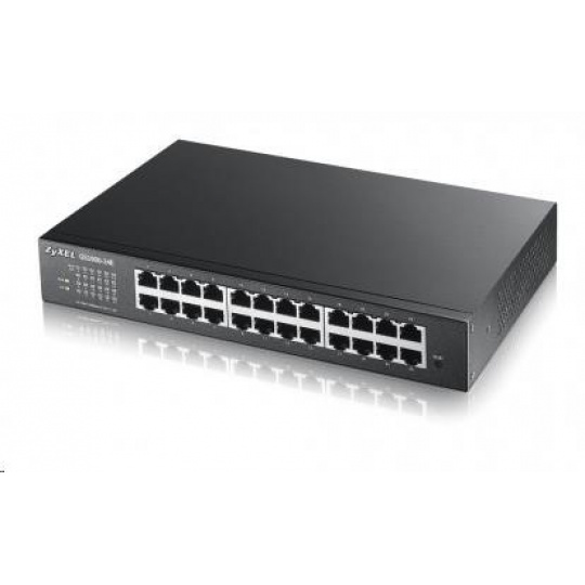 Zyxel GS1900-24E 24-portový stolový gigabitový webový inteligentný prepínač: 24x gigabitový metal, IPv6, 802.3az (zelená), bez ventilátora, racková súprava