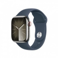 APPLE Watch Series 9 GPS + Cellular 41mm Silver Stainless Steel Case with Storm Blue Sport Band - M/L