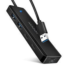 AXAGON HUE-C2A, 4× USB 5Gbps TRAVEL hub, 2× USB-A + 2× USB-C, USB-C napájanie, 19 cm USB-A kábel AXAGON HUE-C2A, 4× USB 5Gbps TRAVEL hub, 2× USB-A + 2× USB-C, USB-C napájanie, 19 cm USB-A kábel