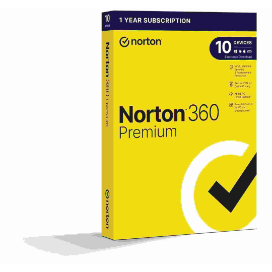 NORTON 360 PREMIUM 75GB +VPN 1 používateľ pre 10 zariadení na 1 rok BOX