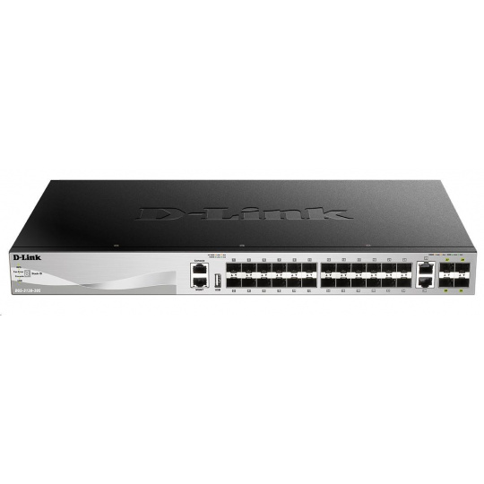 D-Link DGS-3130-30S/SI L3 Stohovateľný spravovaný gigabitový prepínač, 24x SFP, 2x 10GBASE-T, 4x SFP+