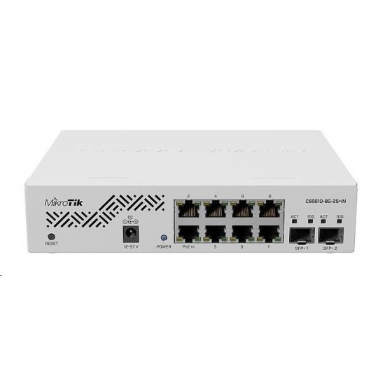 MikroTik Cloud Smart Switch CSS610-8G-2S+IN, 8 gigabitov.porty, PoE-In, 2xSFP+, SwOS