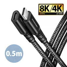 AXAGON BUCM32-CF05AB predlžovací kábel USB-C (M) <-> USB-C (F), 0.5m, USB 20Gbps, PD 240W 5A, 8K HD, ALU, oplet, čierny