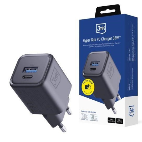3mk napájecí adaptér Hyper Charger PD 33W GaN QC4+ PPS AFC FCP SCP 1A1C Black 3mk napájecí adaptér Hyper Charger PD 33W GaN QC4+ PPS AFC FCP SCP 1A1C Black