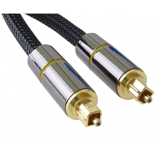 PremiumCord optický audio kábel Toslink, OD:7 mm, zlaté kovové prevedenie + nylon, 2 m