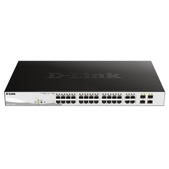 D-Link DGS-1210-24P 28-portový inteligentný PoE switch, 24x GbE PoE+, 4x RJ45/SFP, PoE 193W