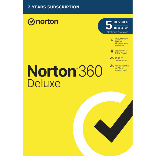 NORTON 360 DELUXE 50GB +VPN 1 používateľ pre 5 zariadení na 2 roky - ESD