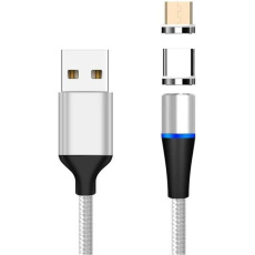 PremiumCord Magnetický micro USB a USB-C nabíjecí a datový kabel, 1m, stříbrná PremiumCord Magnetický micro USB a USB-C nabíjecí a datový kabel, 1m, stříbrná