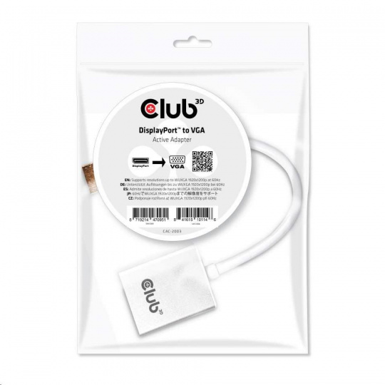 Adaptér Club3D Active DisplayPort na VGA (M/F), 25 cm