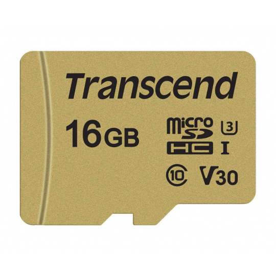 Karta TRANSCEND MicroSDHC 16GB 500S, UHS-I U3 V30 + adaptér