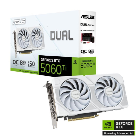 ASUS VGA NVIDIA GeForce RTX 5060 Ti DUAL OC 8G WHITE, 16GB GDDR7, 3xDP, 1xHDMI ASUS VGA NVIDIA GeForce RTX 5060 Ti DUAL OC 8G WHITE, 16GB GDDR7, 3xDP, 1xHDMI