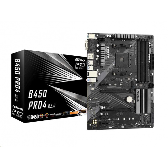 ASRock MB Sc AM4 B450 PRO4 R2.0, AMD B450, 4xDDR4, 1xDP, 1xHDMI, VGA