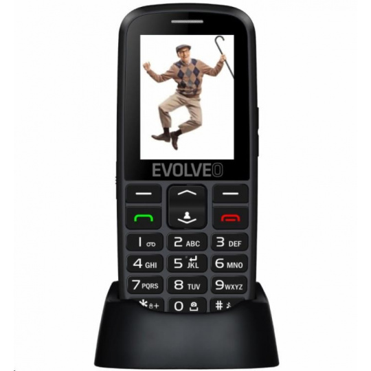 EVOLVEO EasyPhone EG, mobilný telefón pre seniorov s nabíjacím stojanom, čierny