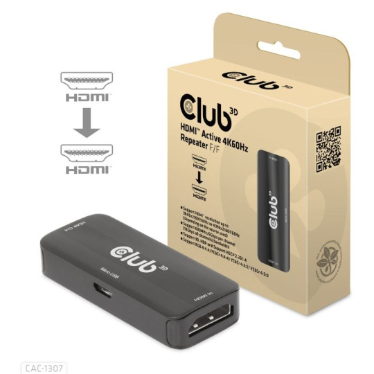 Club3D Adaptér aktivní HDMI 4K60Hz (F/F), černá