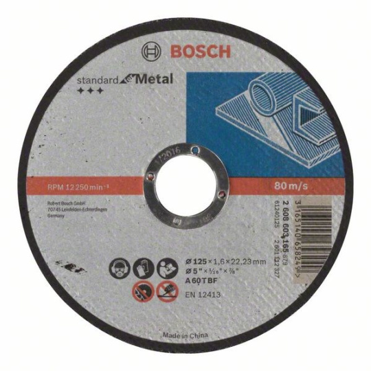 BOSCH dělicí kotouč rovný Standard for Metal, A 60 T BF, 125 mm, 22,23 mm, 1,6 mm