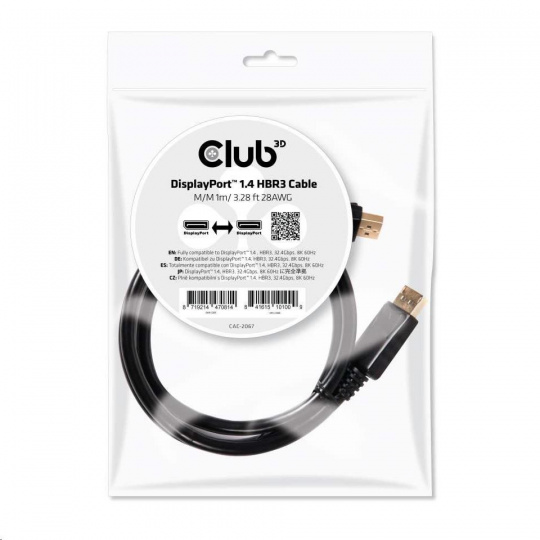 Club3D Certifikovaný Kabel DisplayPort 1.4 HBR3 8K60Hz (M/M), 1m