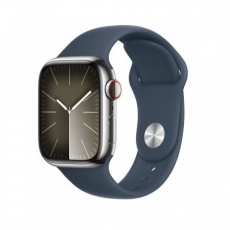 APPLE Watch Series 9 GPS + Cellular 45mm Silver Stainless Steel Case with Storm Blue Sport Band - S/M APPLE Watch Series 9 GPS + Cellular 45mm Silver Stainless Steel Case with Storm Blue Sport Band - S/M